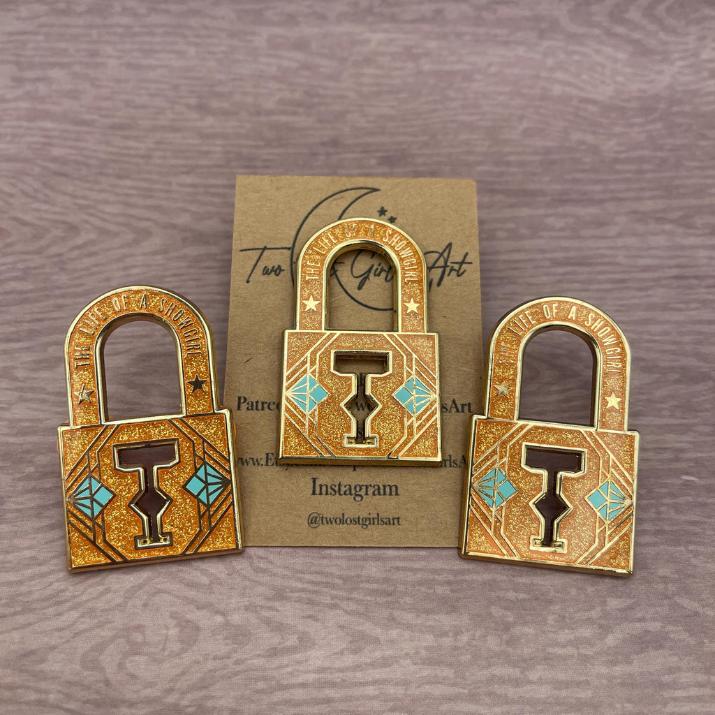 Orange Lock Glitter Hard Enamel Pin