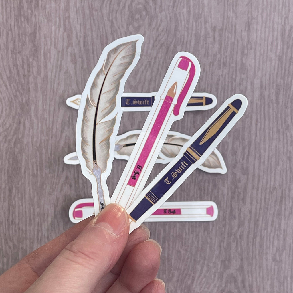 Pen Stickers: Feather Quill, Glitter, and Fountain Pen