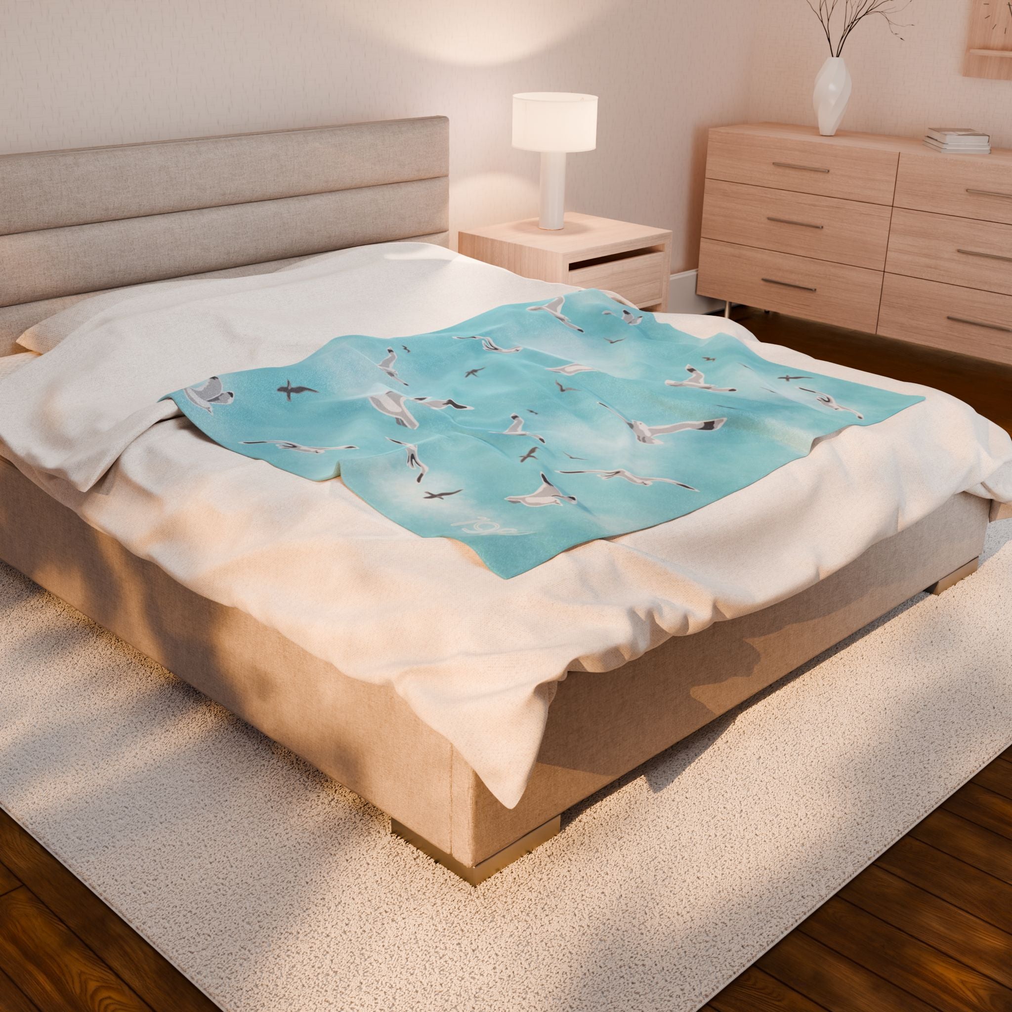 Seagulls in the Sky Velveteen Plush Blanket
