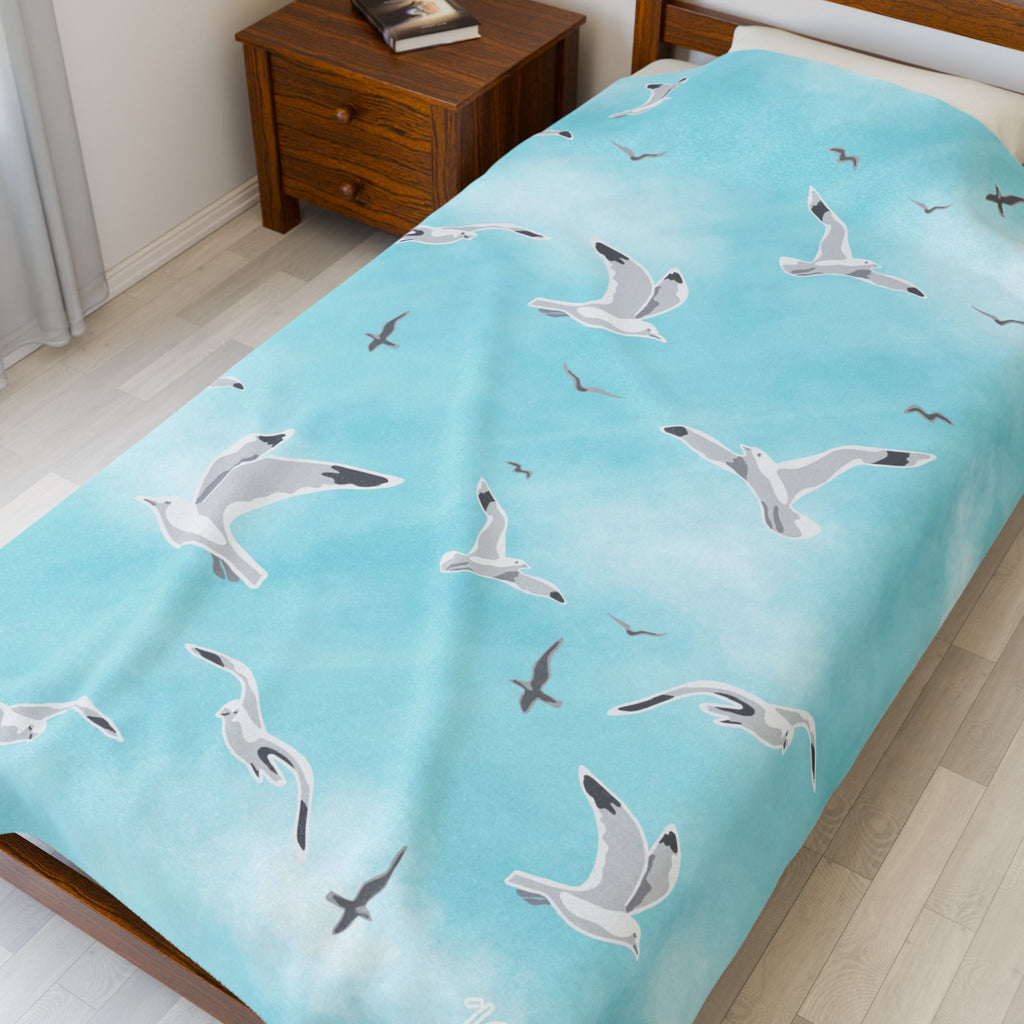 Seagulls in the Sky Velveteen Plush Blanket