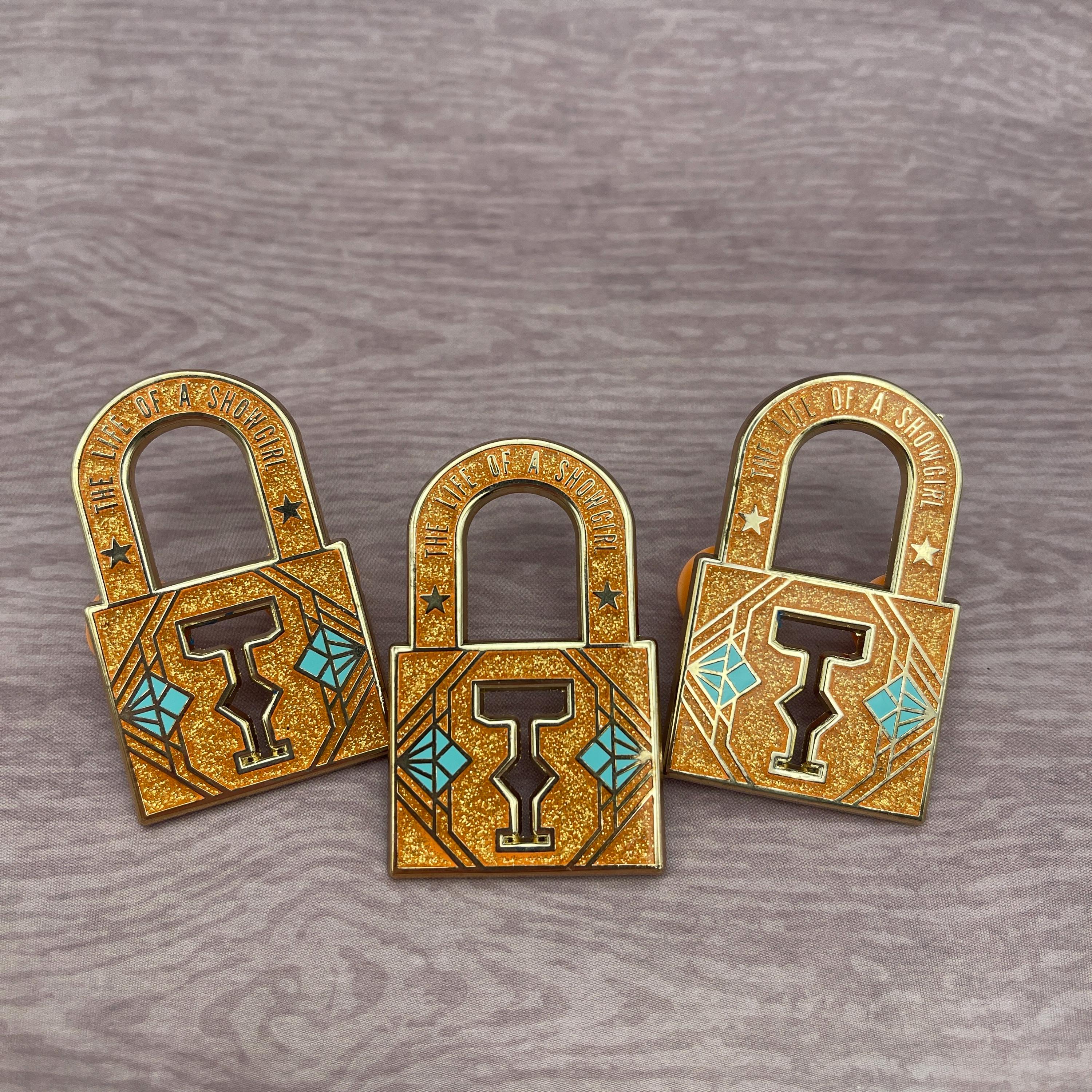 Orange Lock Glitter Hard Enamel Pin