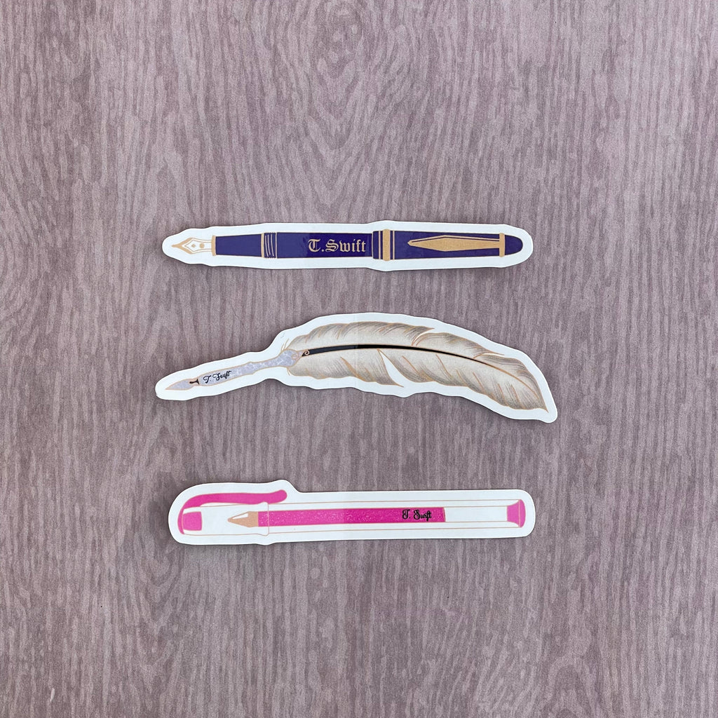 Pen Stickers: Feather Quill, Glitter, and Fountain Pen