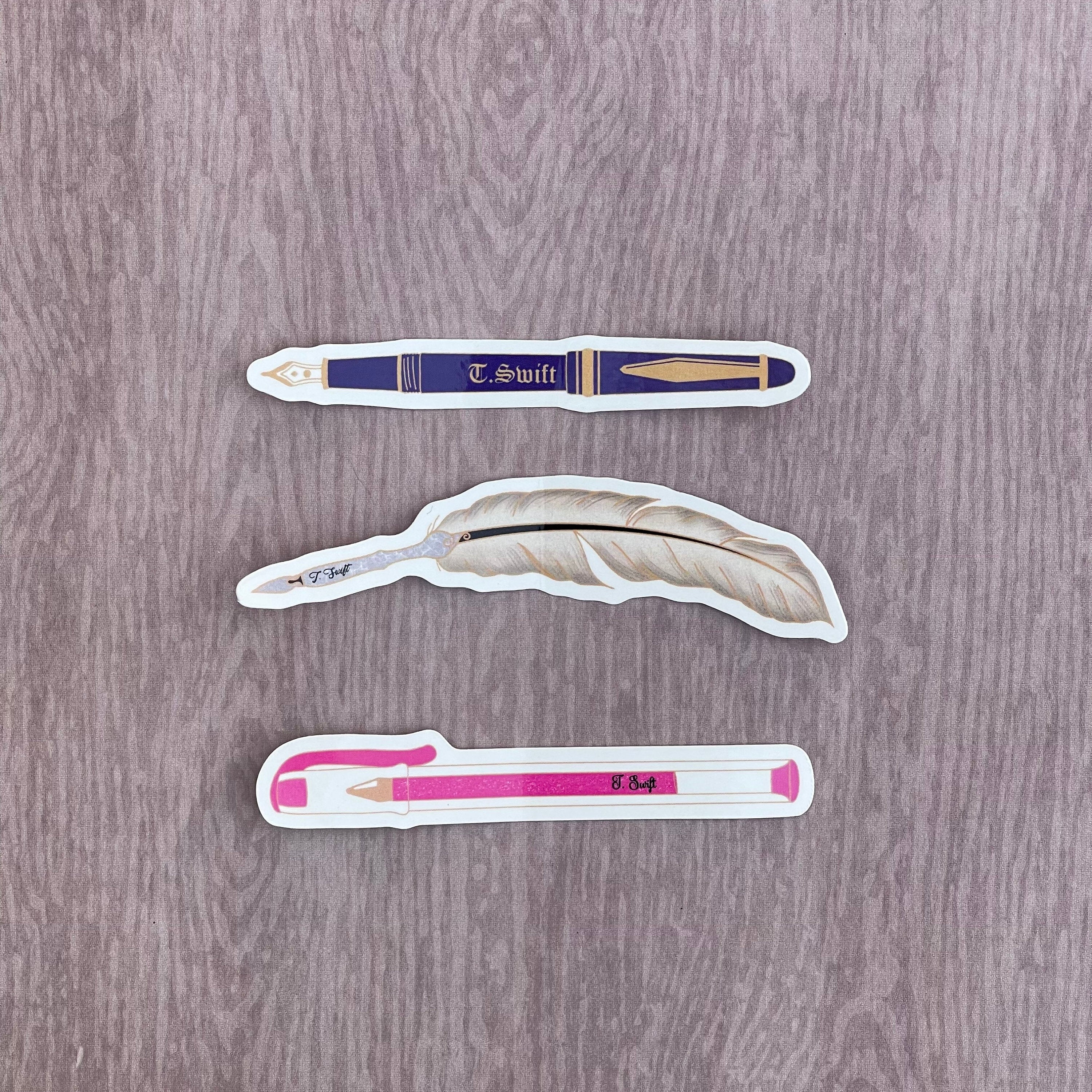 Pen Stickers: Feather Quill, Glitter, and Fountain Pen