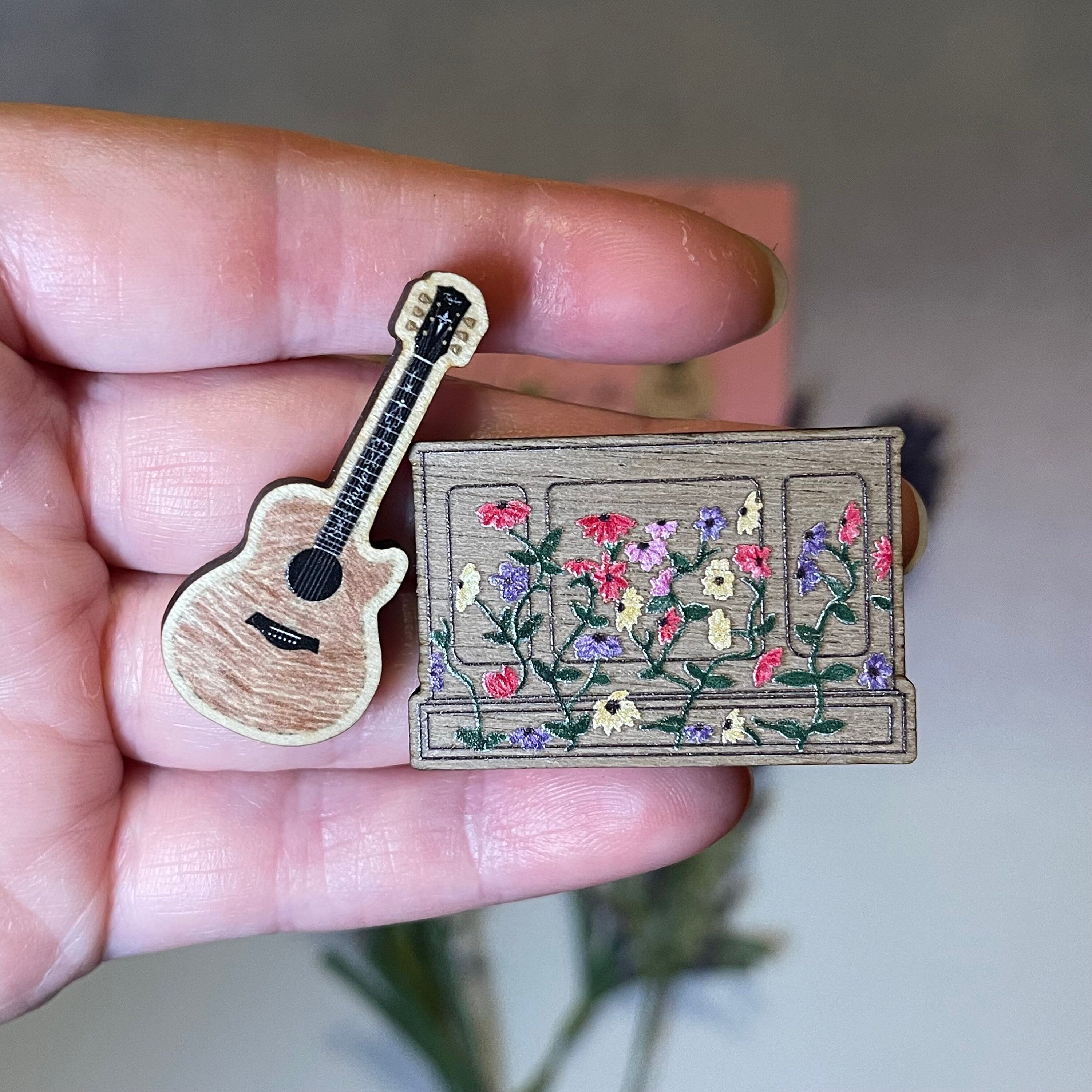 Wooden Guitar Surprise Song 1.5 inch Pin