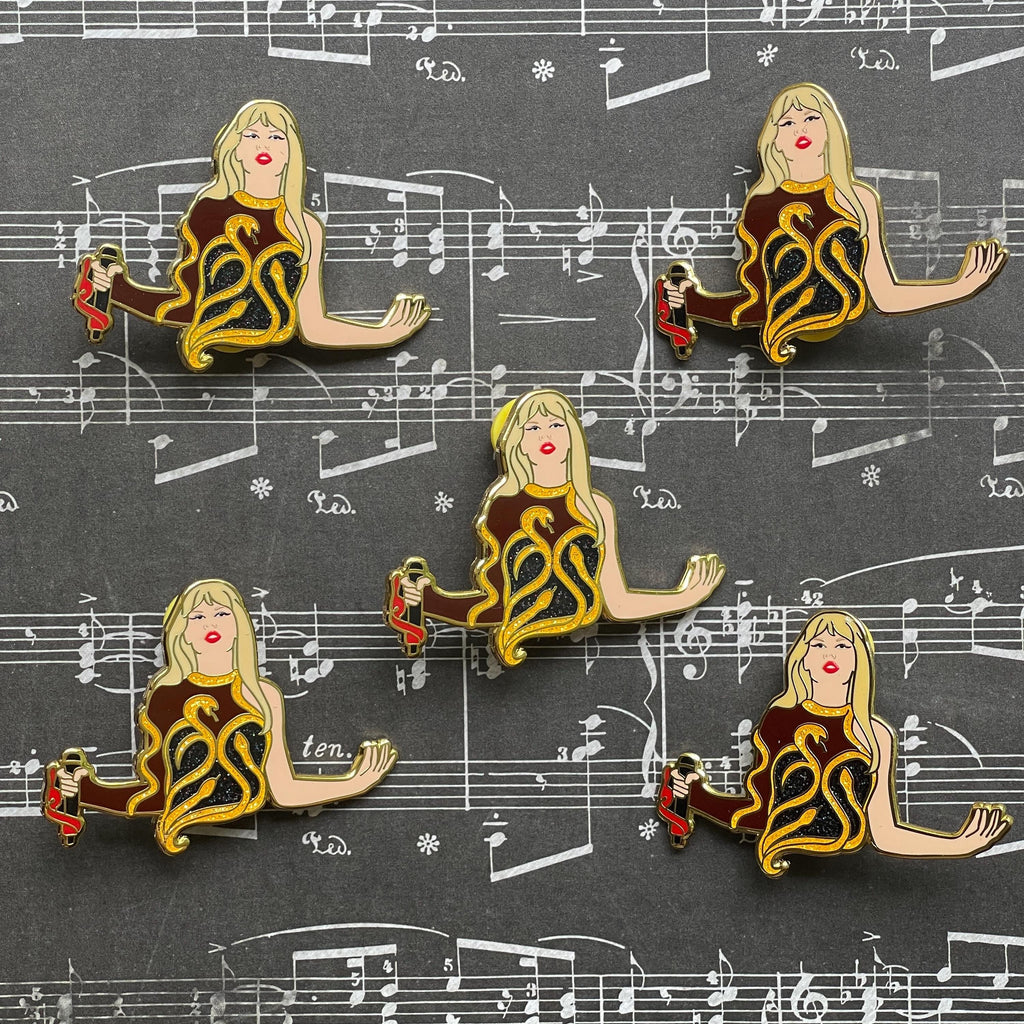 Gold Rep Snake 2 inch Glitter Hard Enamel Pin