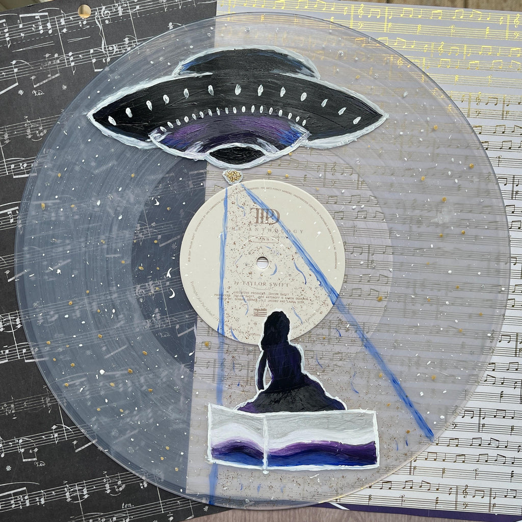 Glitter Spaceship Hand Painted Vinyl Record