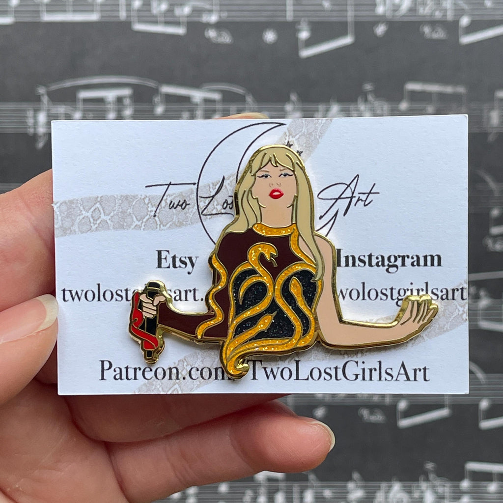 Gold Rep Snake 2 inch Glitter Hard Enamel Pin