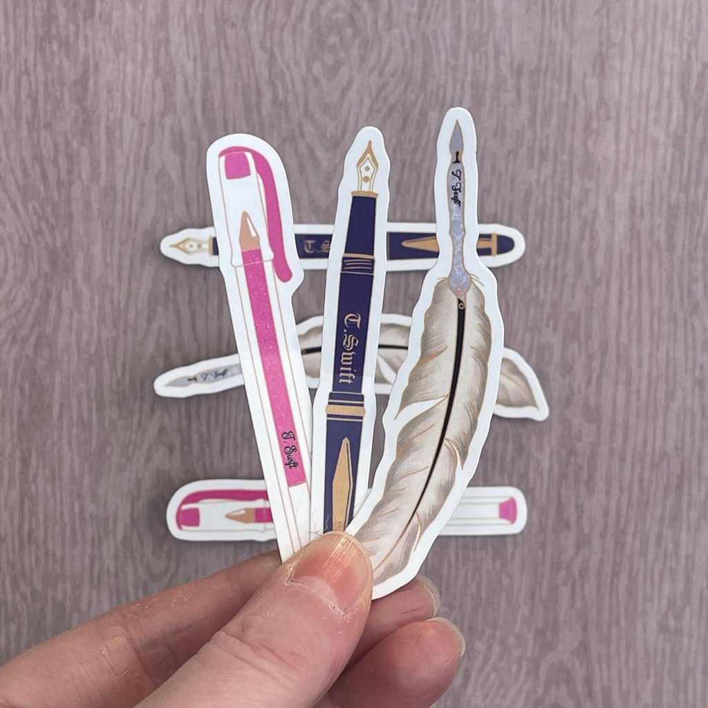 Pen Stickers: Feather Quill, Glitter, and Fountain Pen
