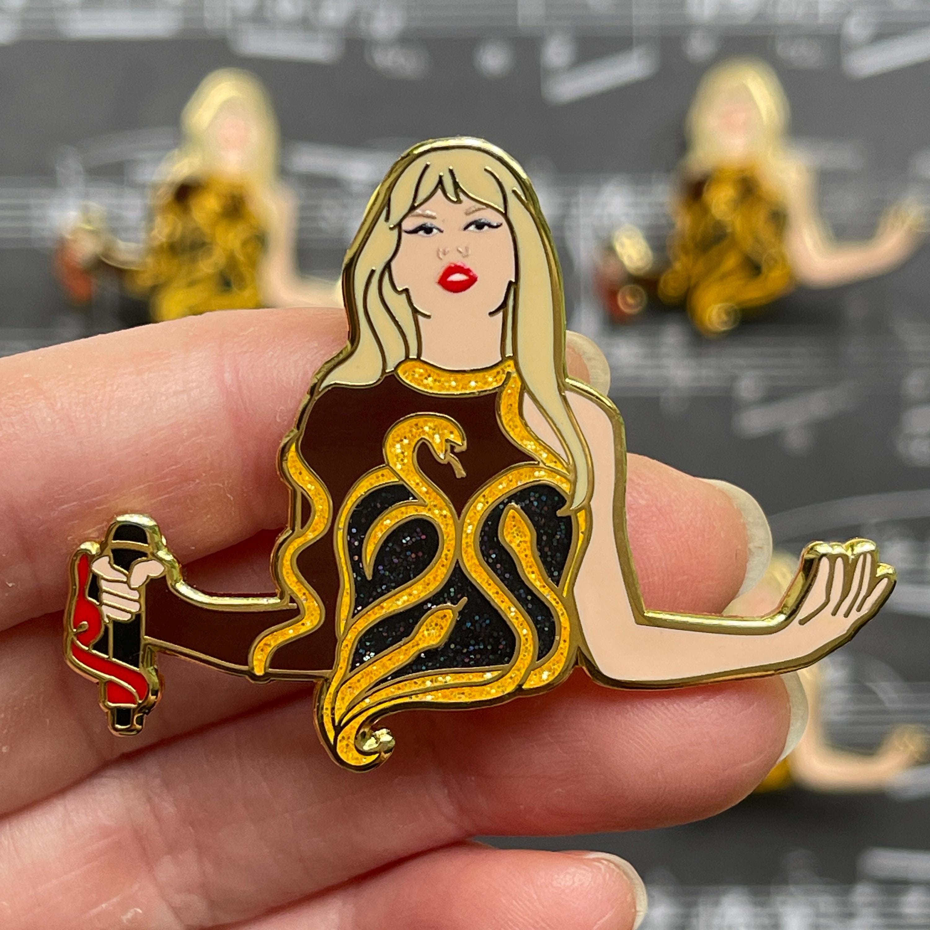 Gold Rep Snake 2 inch Glitter Hard Enamel Pin