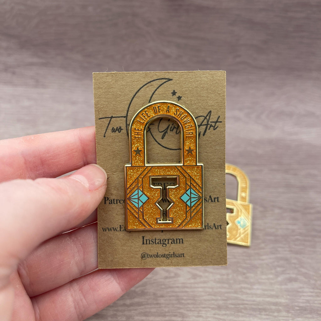 Orange Lock Glitter Hard Enamel Pin