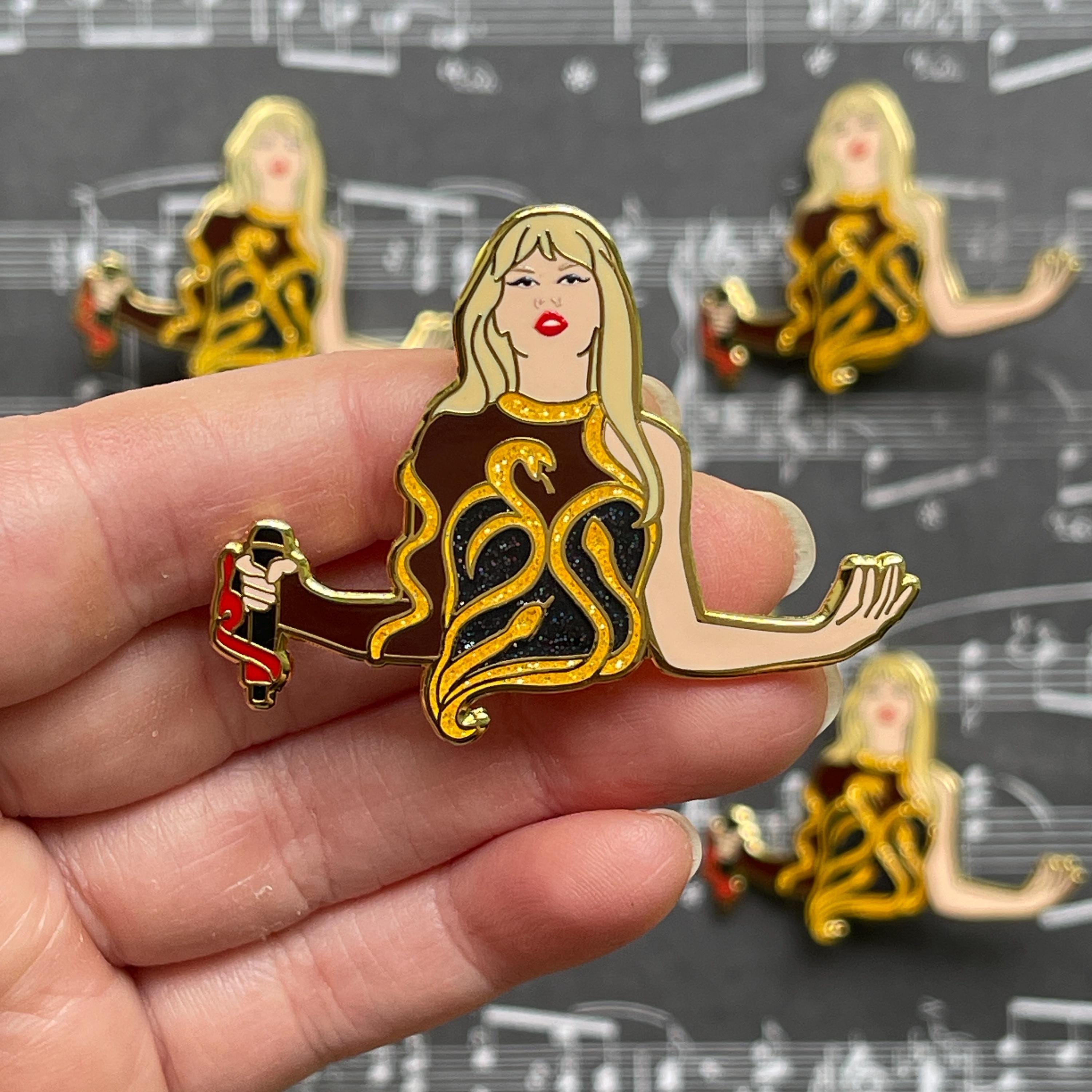 Gold Rep Snake 2 inch Glitter Hard Enamel Pin