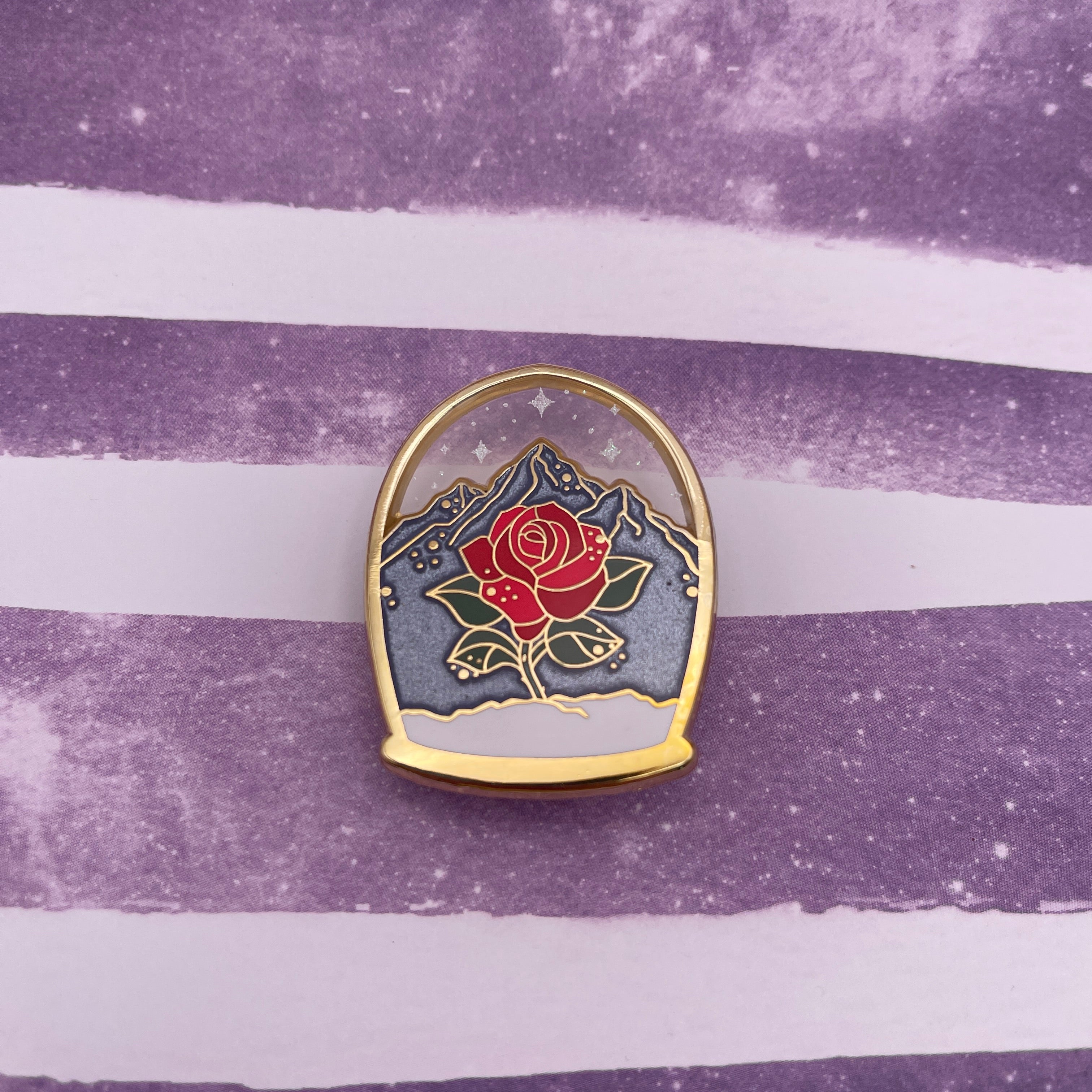Red Rose Snowglobe Folklore Pin
