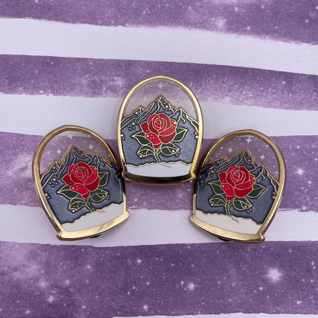 Red Rose Snowglobe Folklore Pin