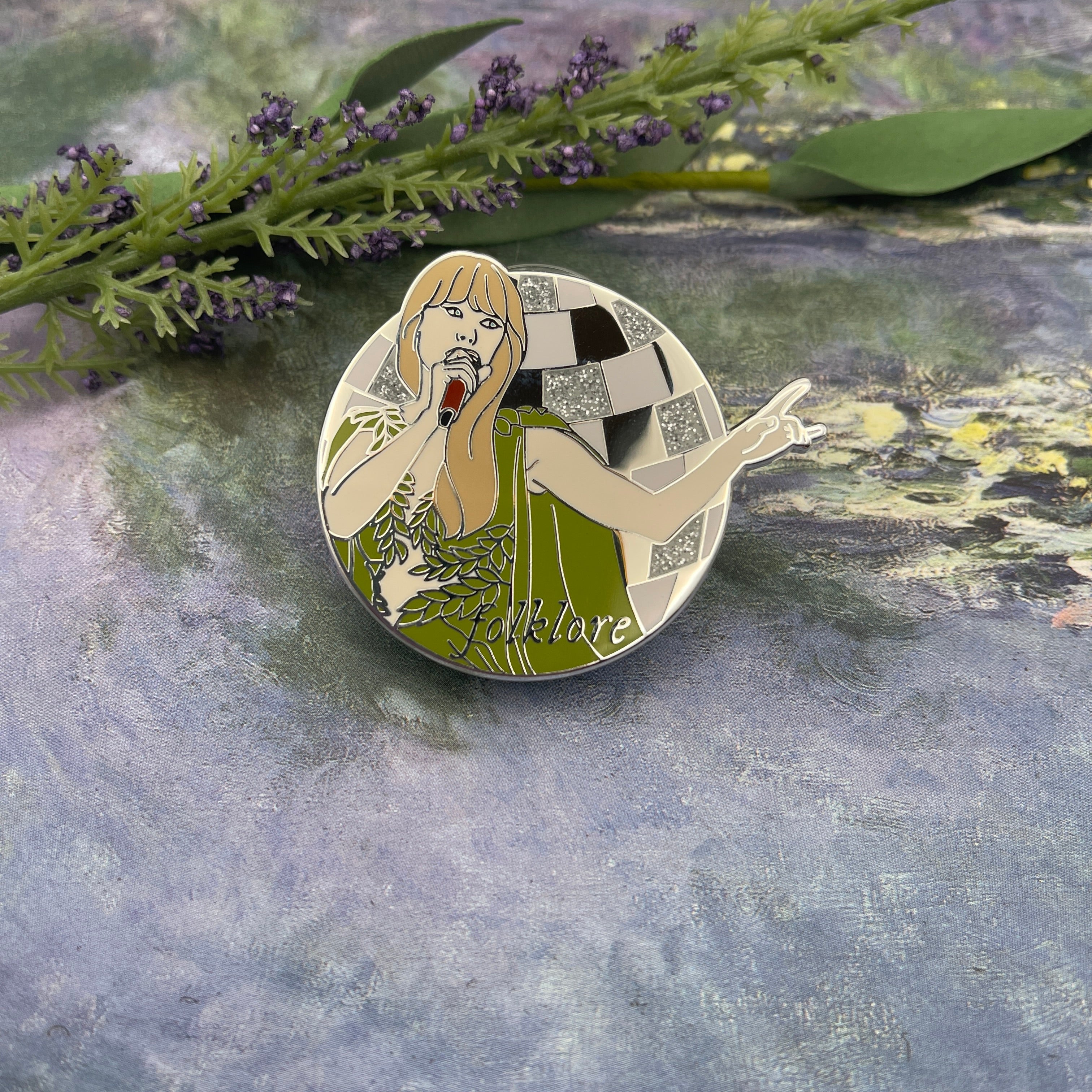 Folklore 2 inch Glitter Pin