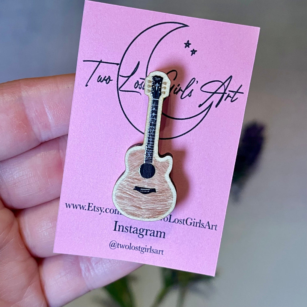 Wooden Guitar Surprise Song 1.5 inch Pin