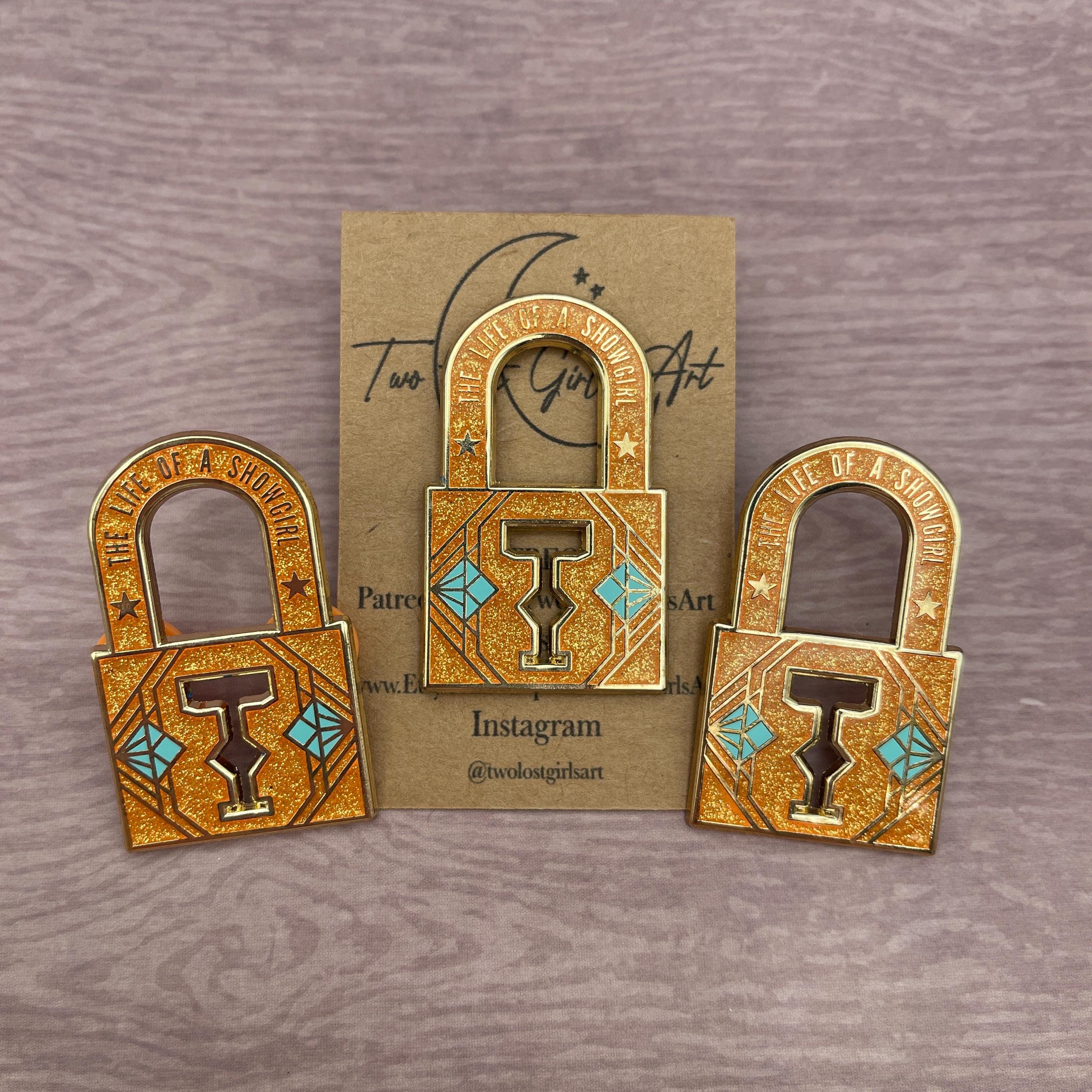 Orange Lock Glitter Hard Enamel Pin