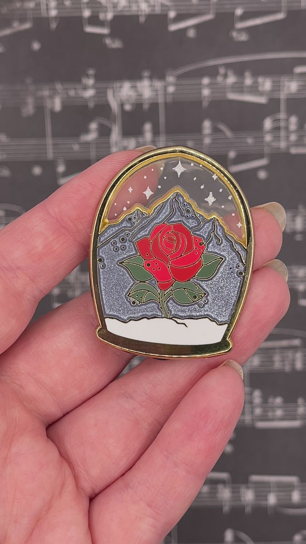 Red Rose Snowglobe Folklore Pin